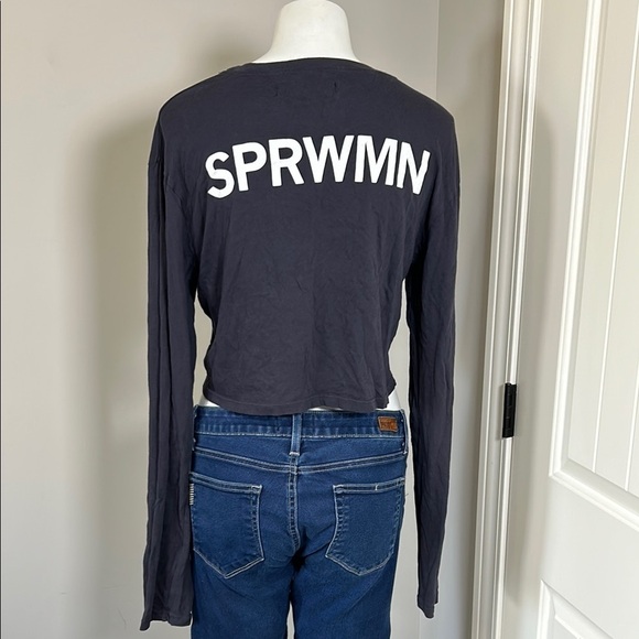 SPRWMN Love Edit Tee Long Sleeve Crop Top Navy Blue Crew Neck Sz S NEW - Picture 4 of 9